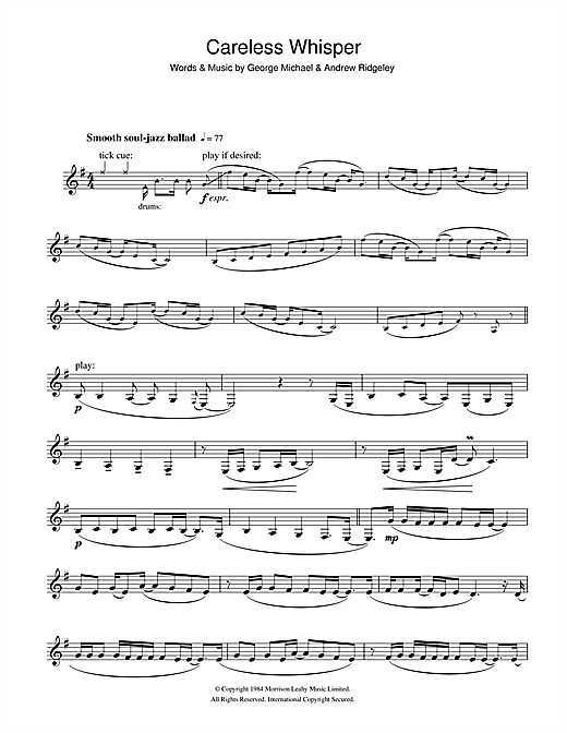 Careless whisper bass clarinet sheet music